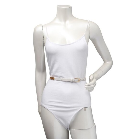 Vintage Beverly Hamburg Leather Skinny Belt PARIS Stamp Gold White 90s Canada - Picture 7 of 12